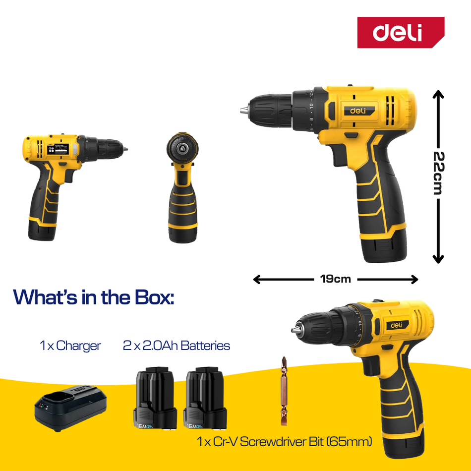 Deli 12V Cordless Drill