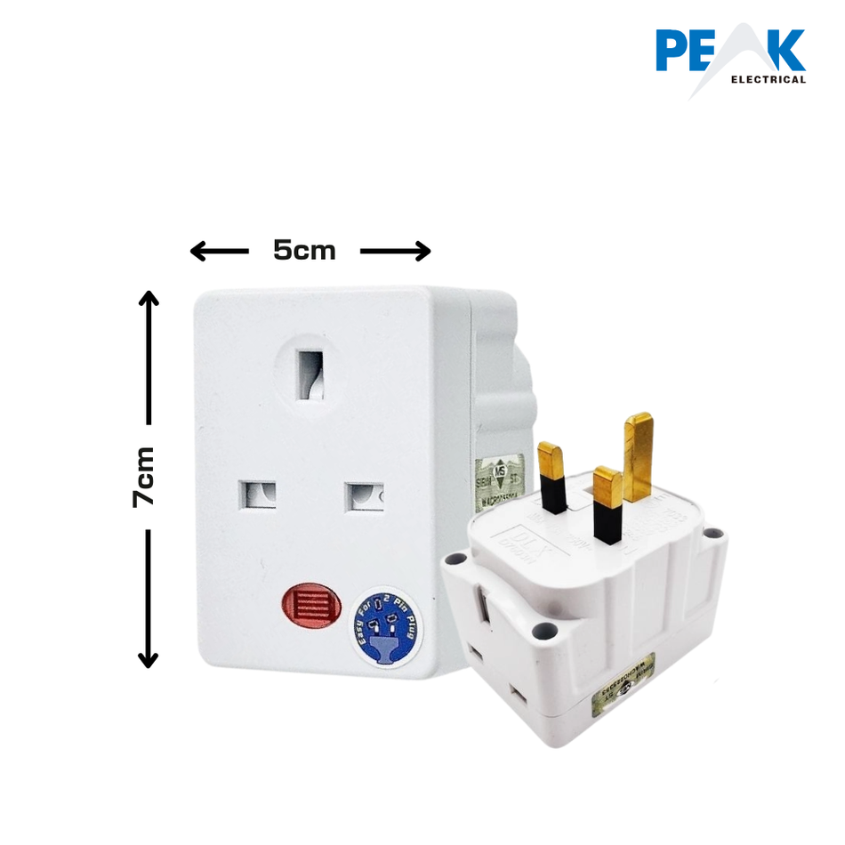 PEAK 3 Way Adaptor with Neon 13A UK Plug Multi Socket
