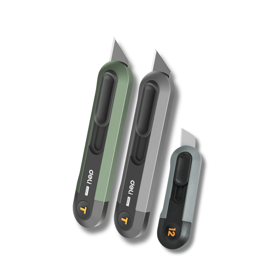 Deli Utility Cutter Knife T-Shaped & Auto Rebound Compact for Office & Workshop