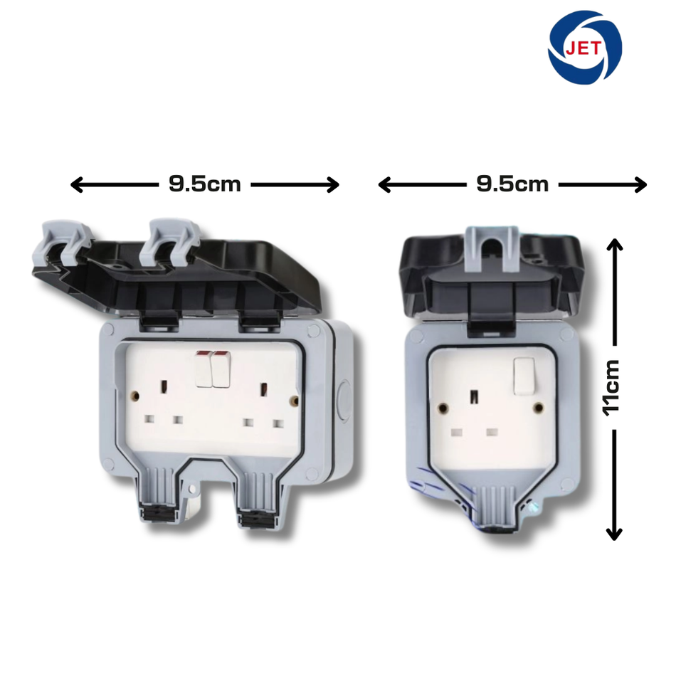 JET IP66 Waterproof 13A Bakelite Switch Socket 1 & 2 Gang Outdoor