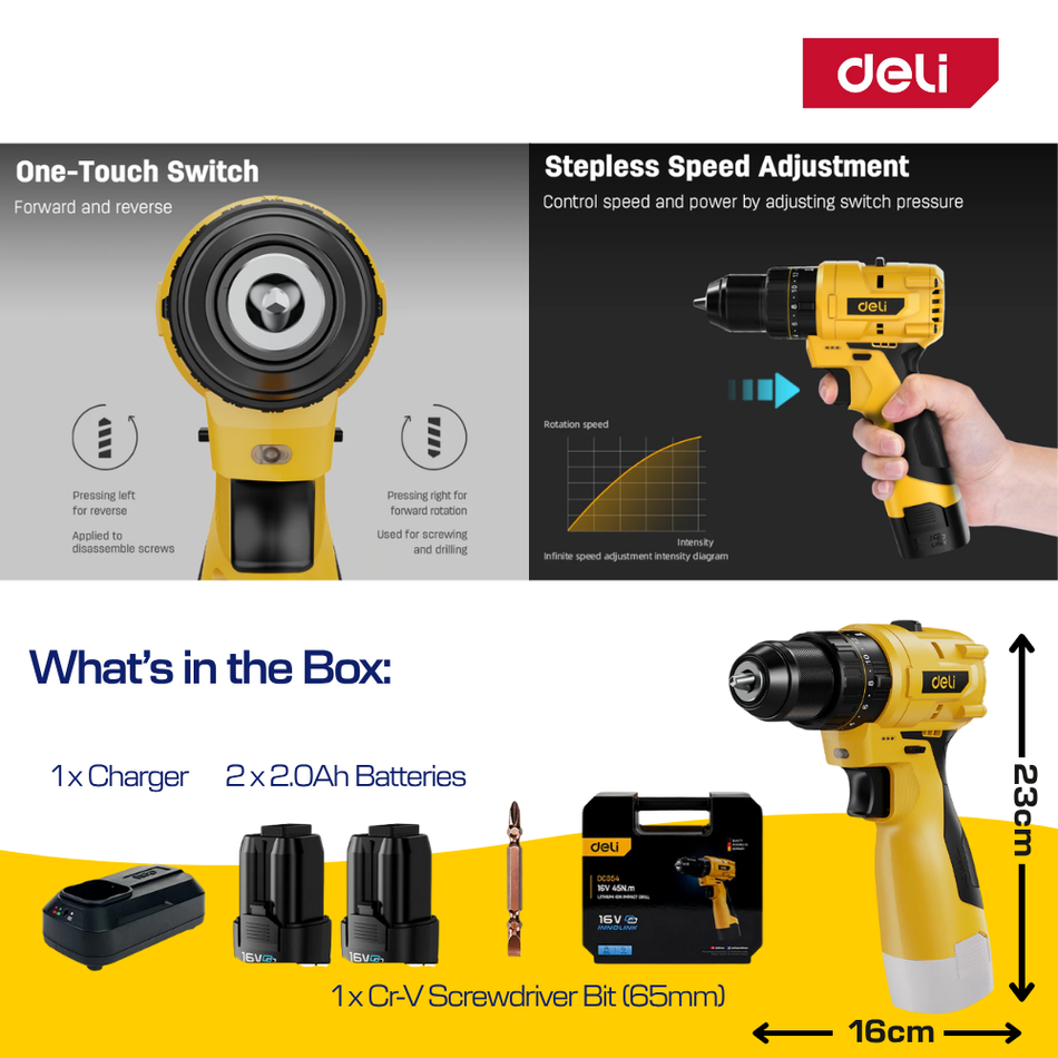 Deli Cordless Impact Drill 16V Li-ion