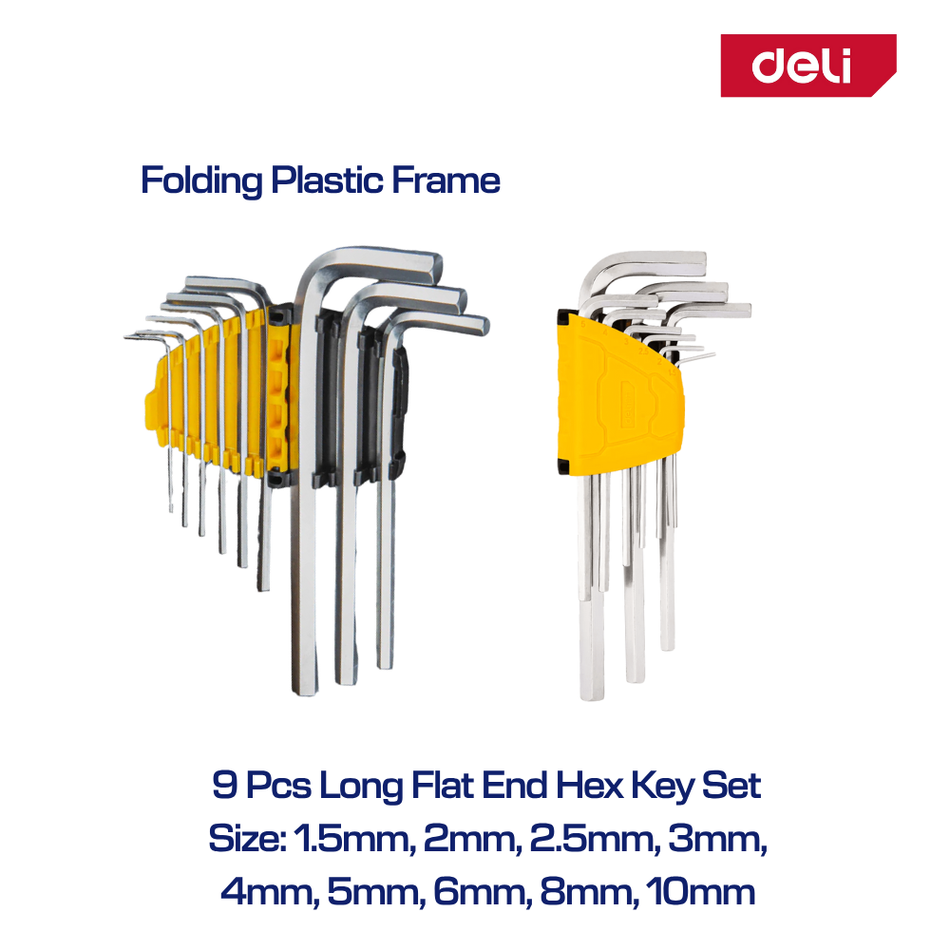 Deli 9 Pcs Long Flat End Hex Key Set