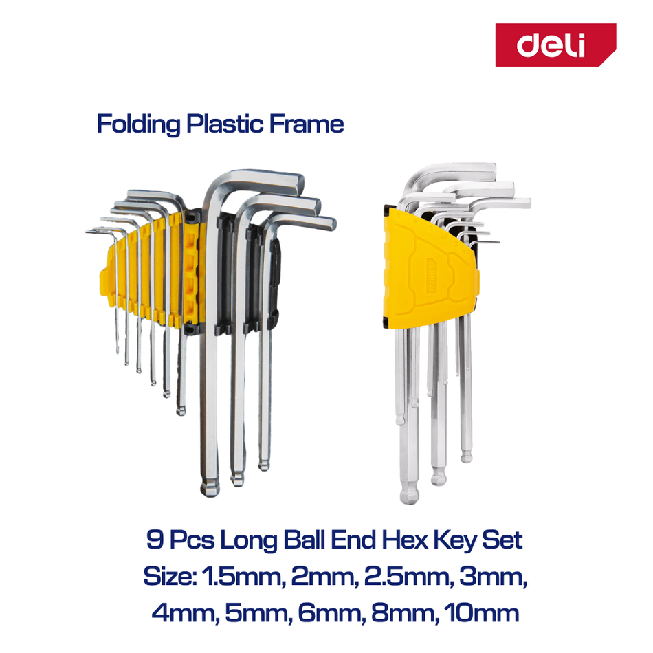 Deli 9 Pcs Long Ball End Hex Key Set