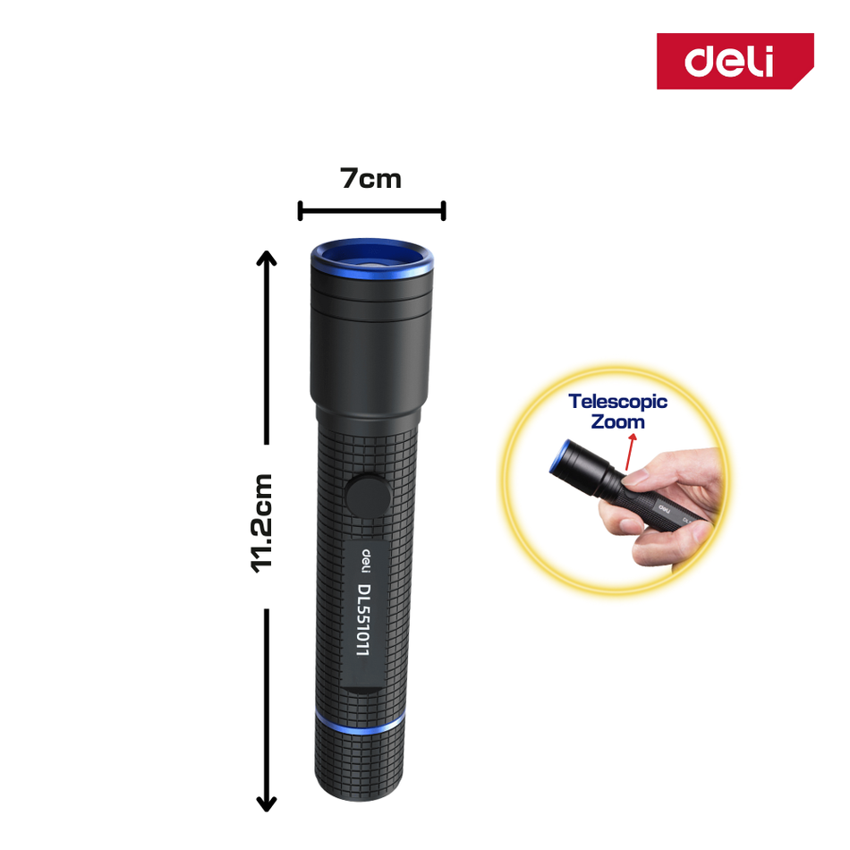 Deli Rechargeable Flashlight 100 Lumens Type-C 5 Modes for Emergency & Outdoor
